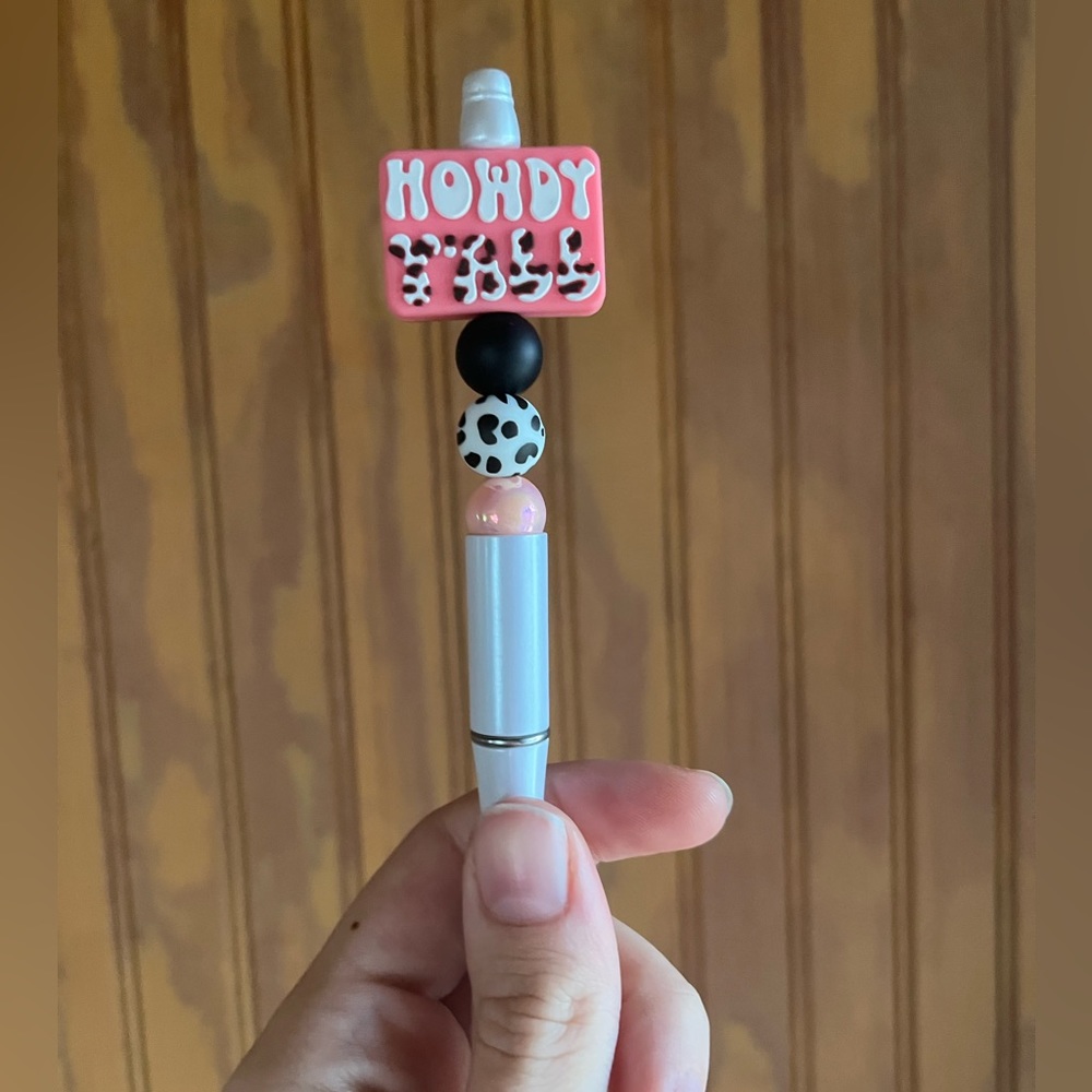 Pink Cowprint Howdy Y’all Country Beaded BallPoint Pen